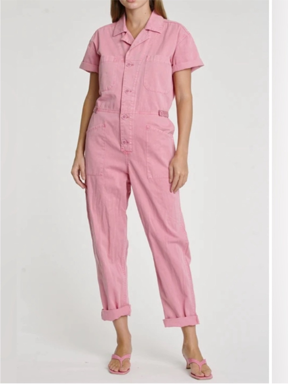 pistola Pink Short-Sleeve Cotton Utility Jumpsuit